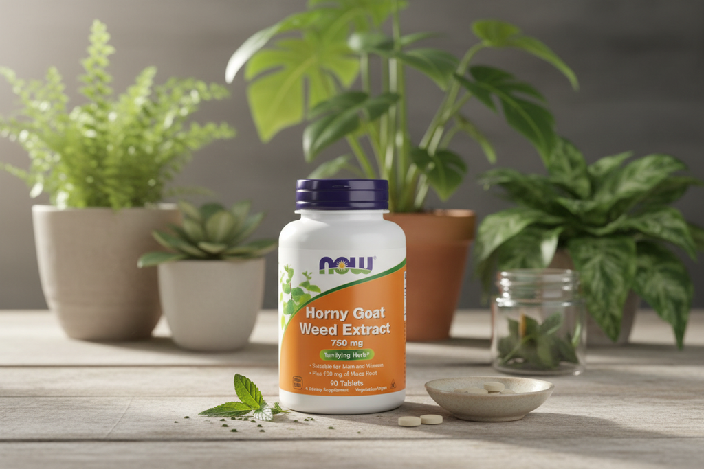 NOW Horny Goat Weed Extract 750mg wellness lifestyle supplement photography