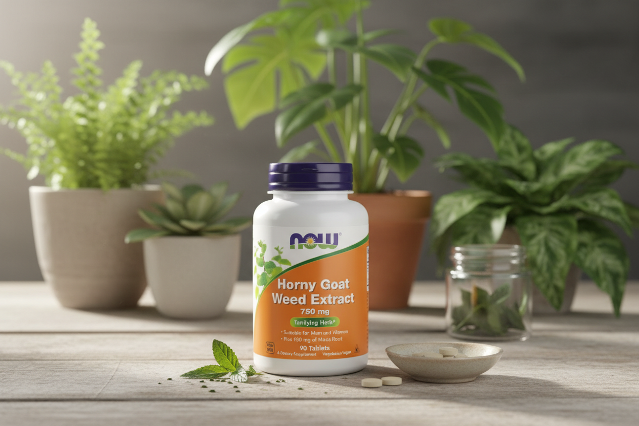 NOW Horny Goat Weed Extract 750mg wellness lifestyle supplement photography