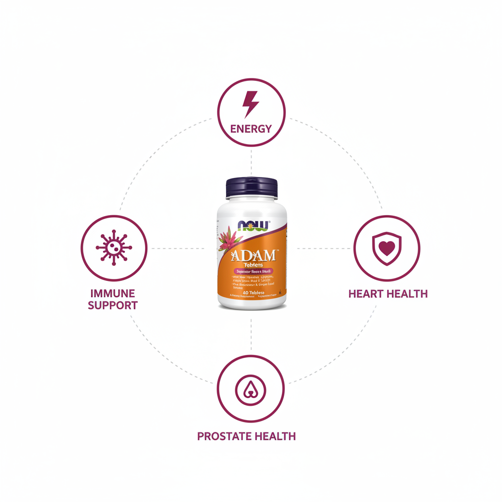 NOW ADAM Men's Multivitamin benefits infographic
