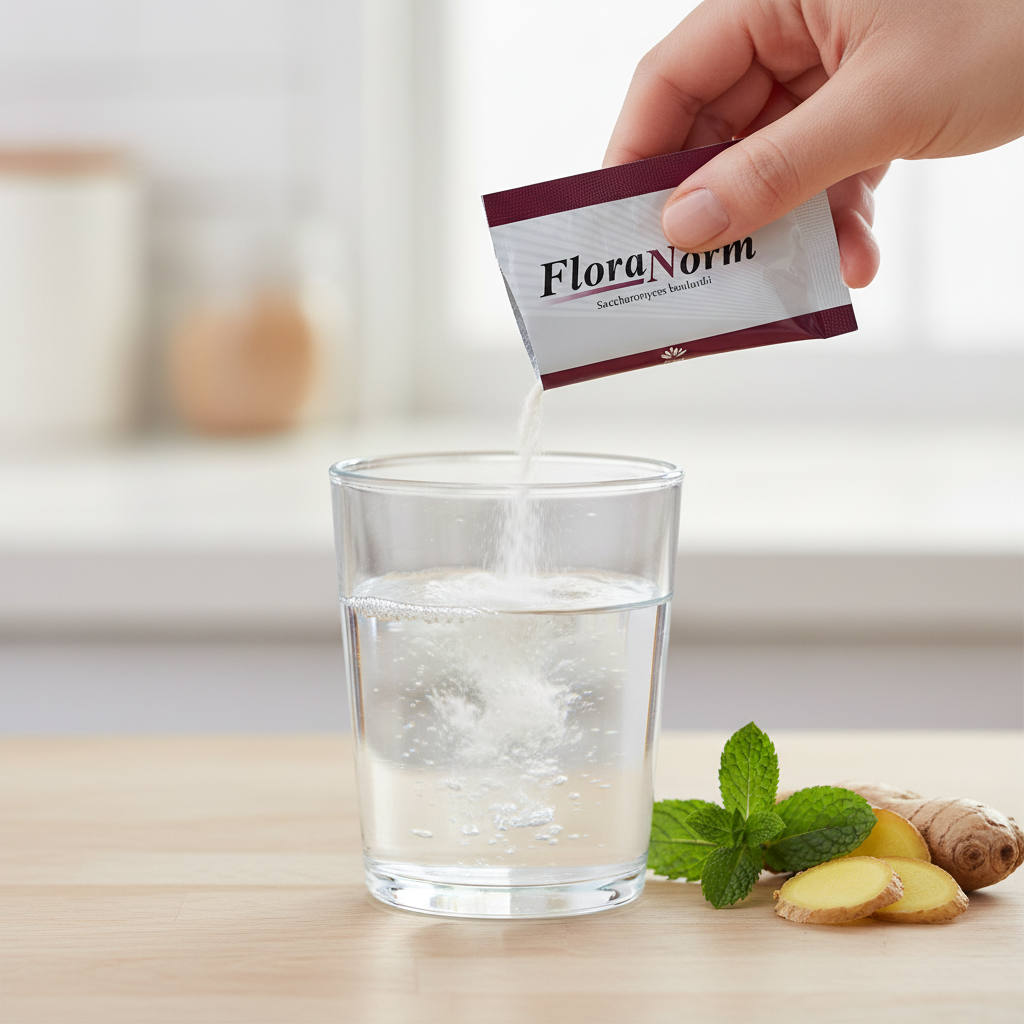 Floranorm Sachet being dissolved in water close-up