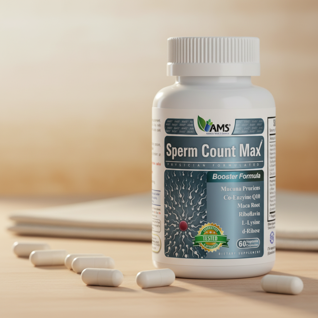 AMS Sperm Count Max capsules close-up detail shot